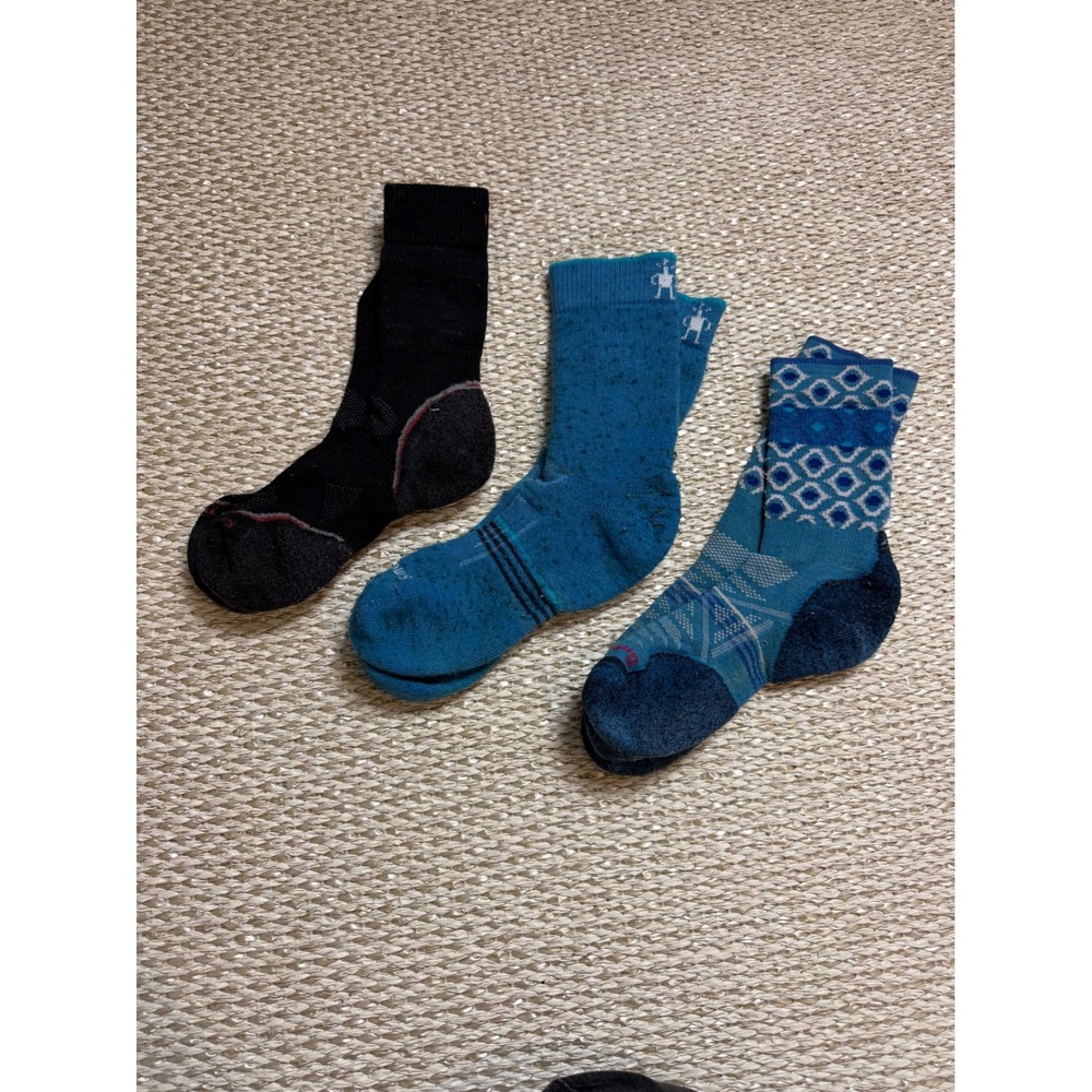 Smartwool Merino Wool Socks Bundle 3 Pairs Womens Large Blue Black Patterned